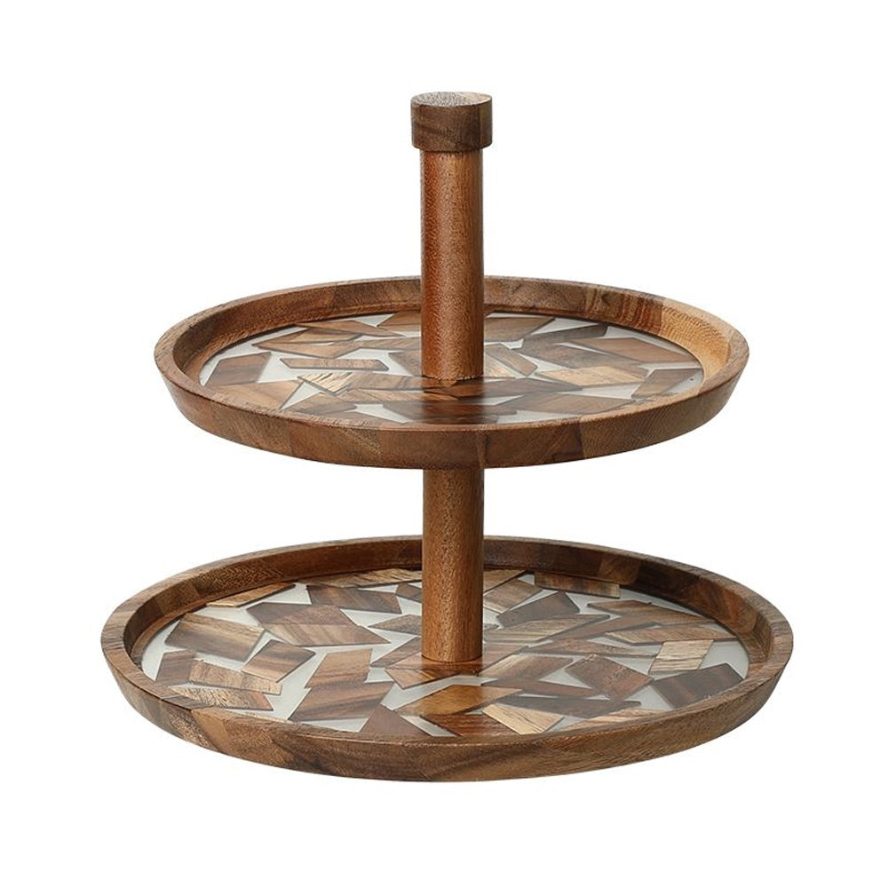 2-Tiered Wood & Resin Decorative Tray FC-CJ25023