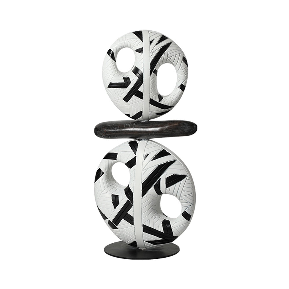 Black & White Abstract Resin Sculpture with Metal Detail FC-SZ24089