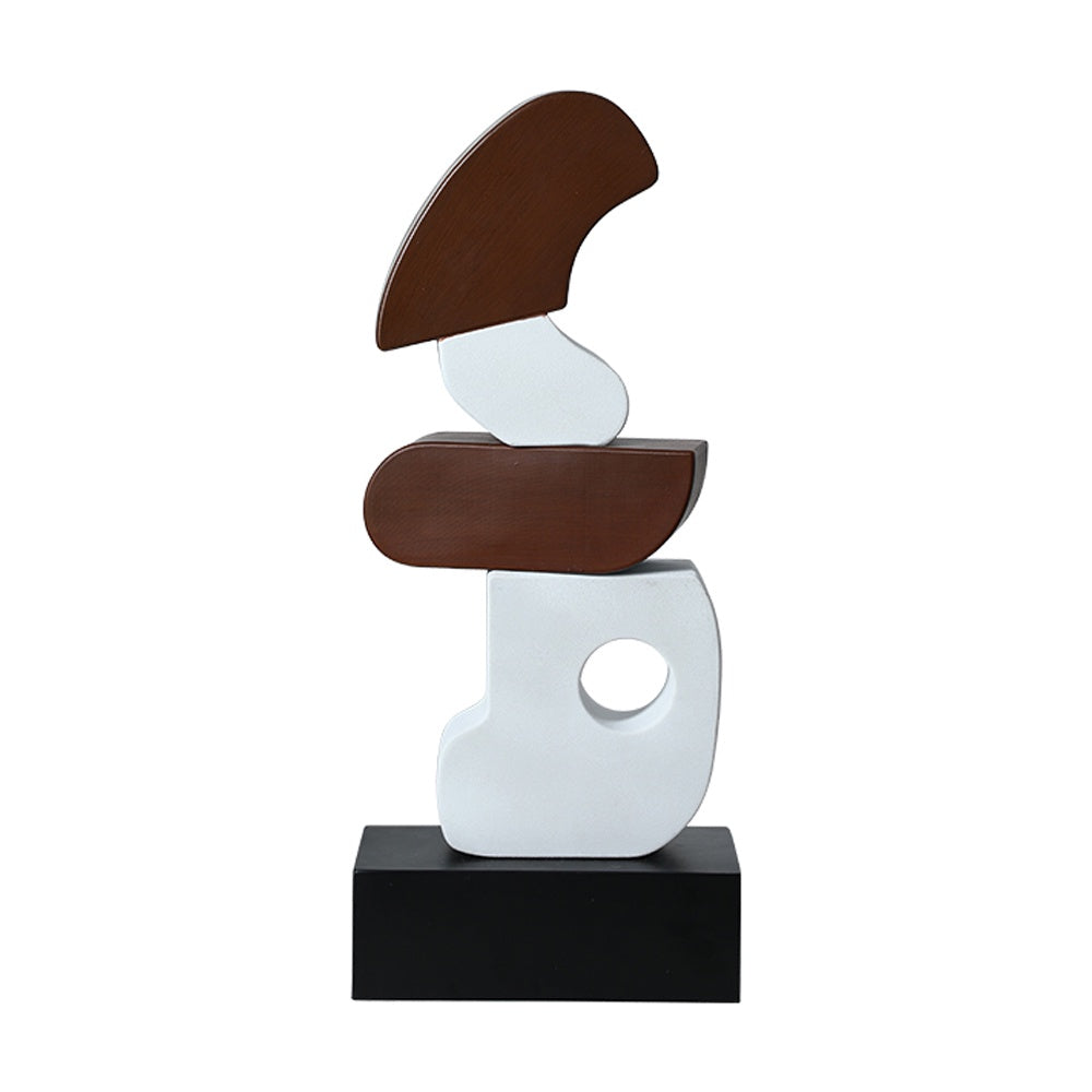 White & Brown Wooden Abstract Sculpture with Base FC-SZ25018A