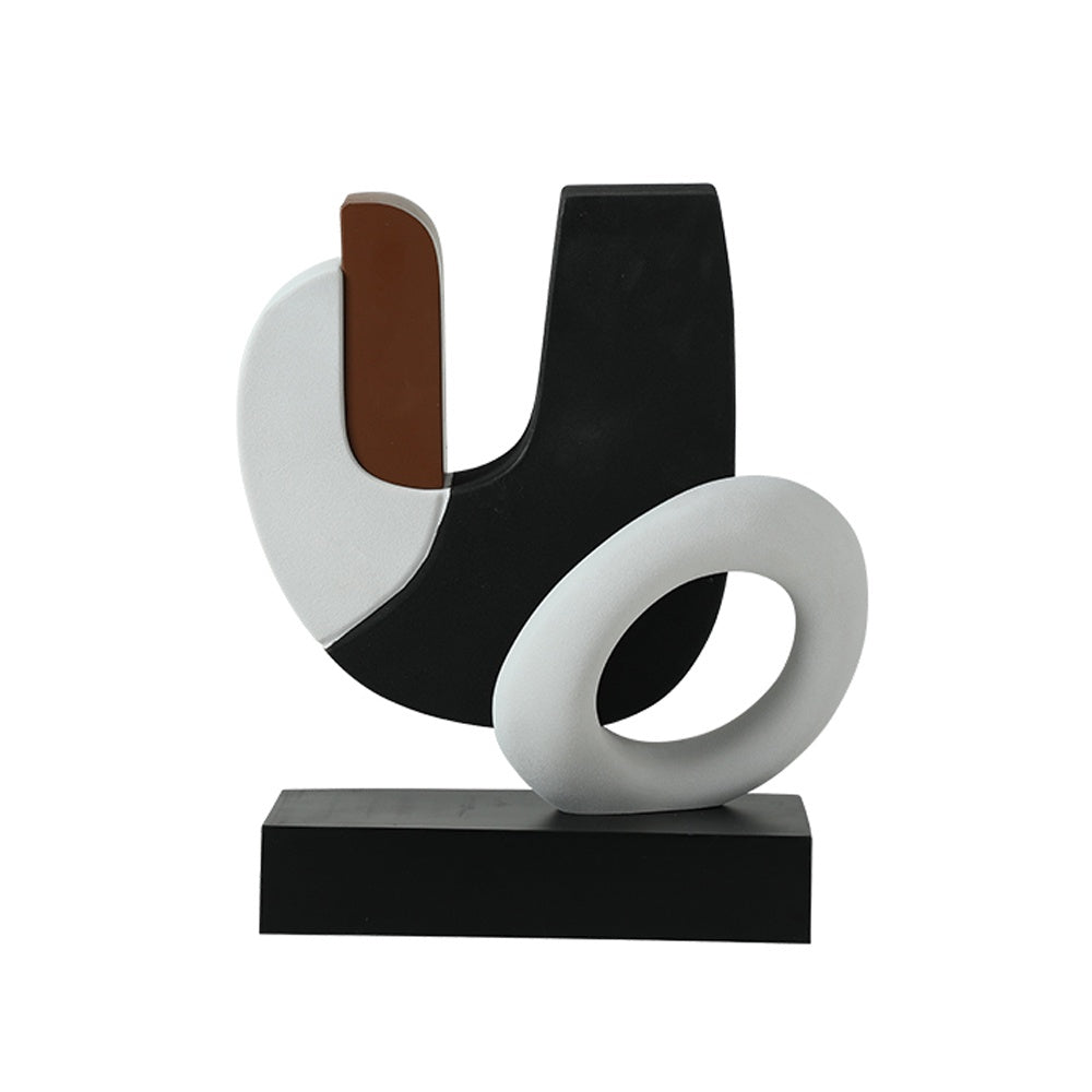 Black, White & Brown Wooden Abstract Sculpture with Base FC-SZ25018B