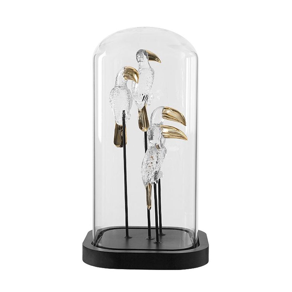 White & Gold Acrylic & Metal Bird Décor in Glass Cloche - Large FC-SZ25022A