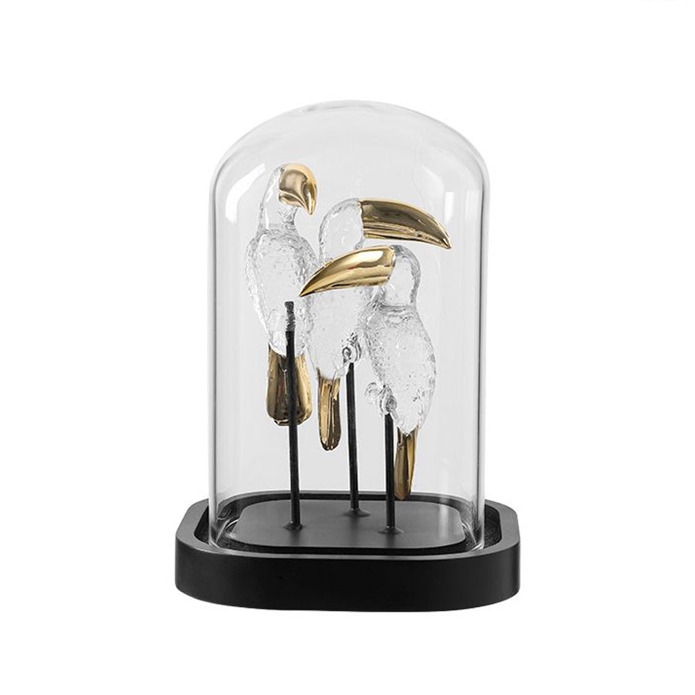 White & Gold Acrylic & Metal Bird Décor in Glass Cloche - Small FC-SZ25022B