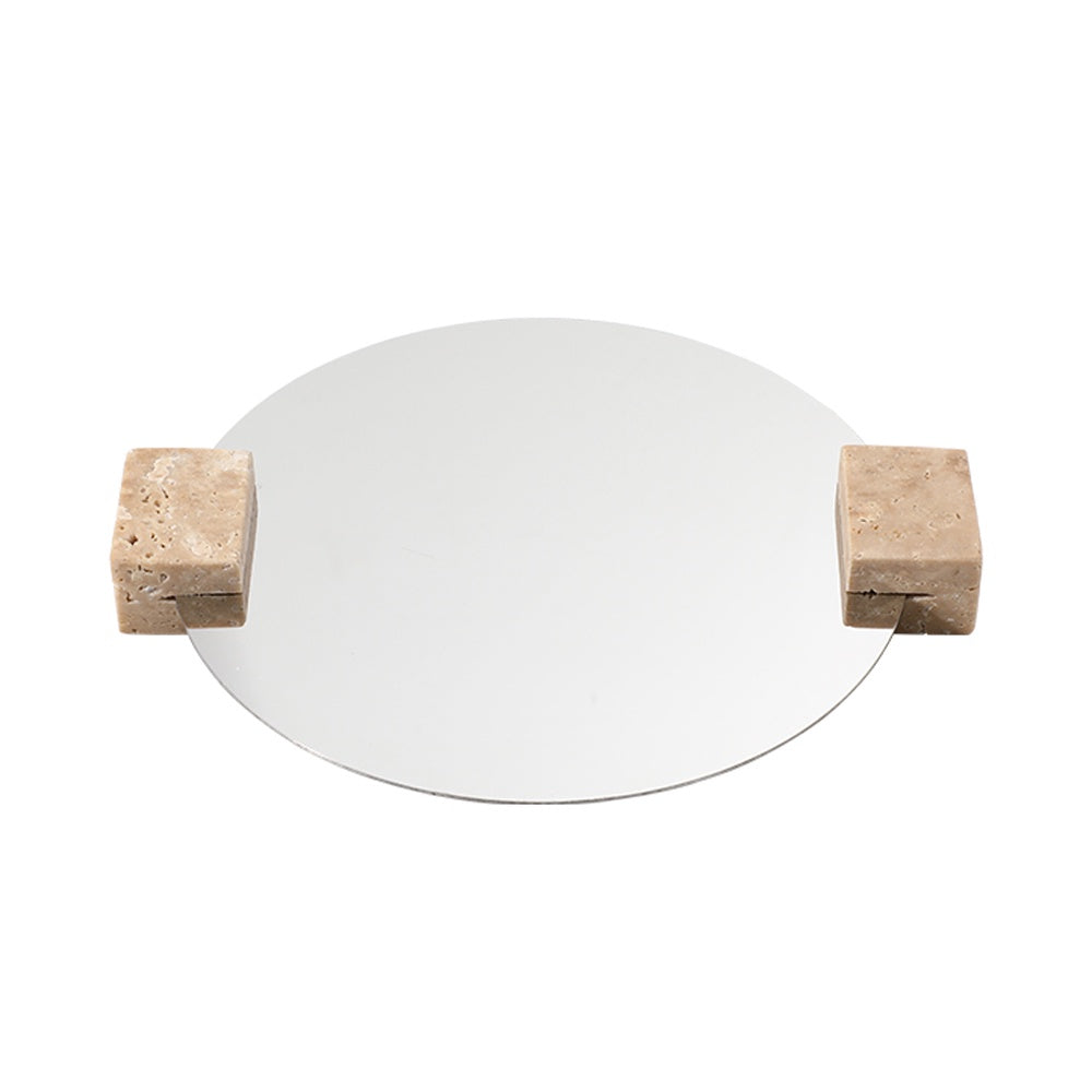 Stainless Steel & Travertine Decorative Tray - Round FC-W25003B