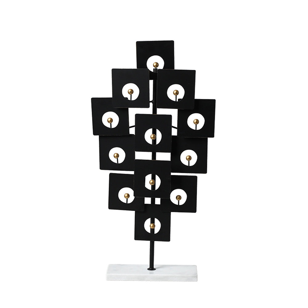 Black Metal Abstract Sculpture with Marble Base & Gold Detail FC-W26012