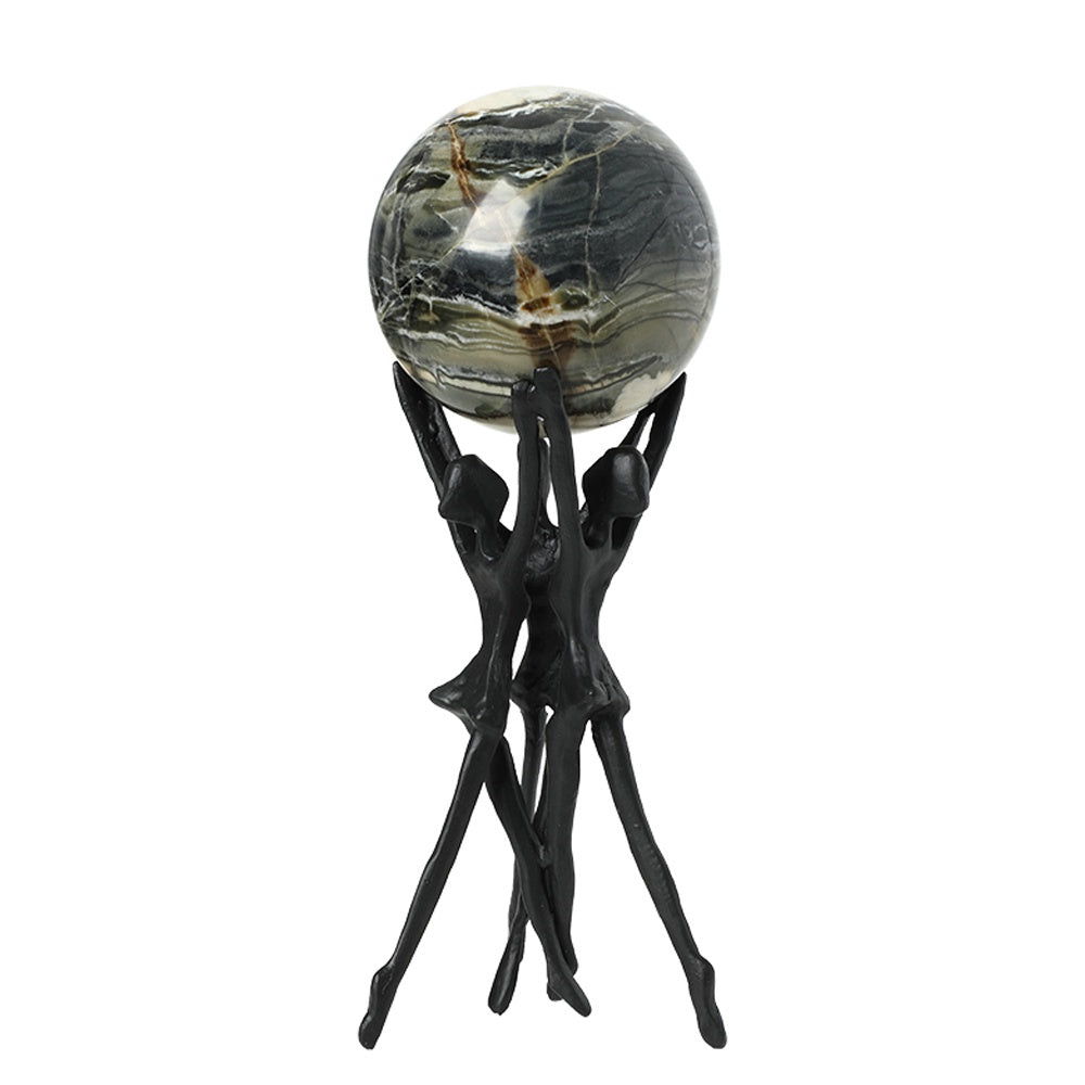 Black Metal Figurative Sculpture with Marble Detail FC-W26015