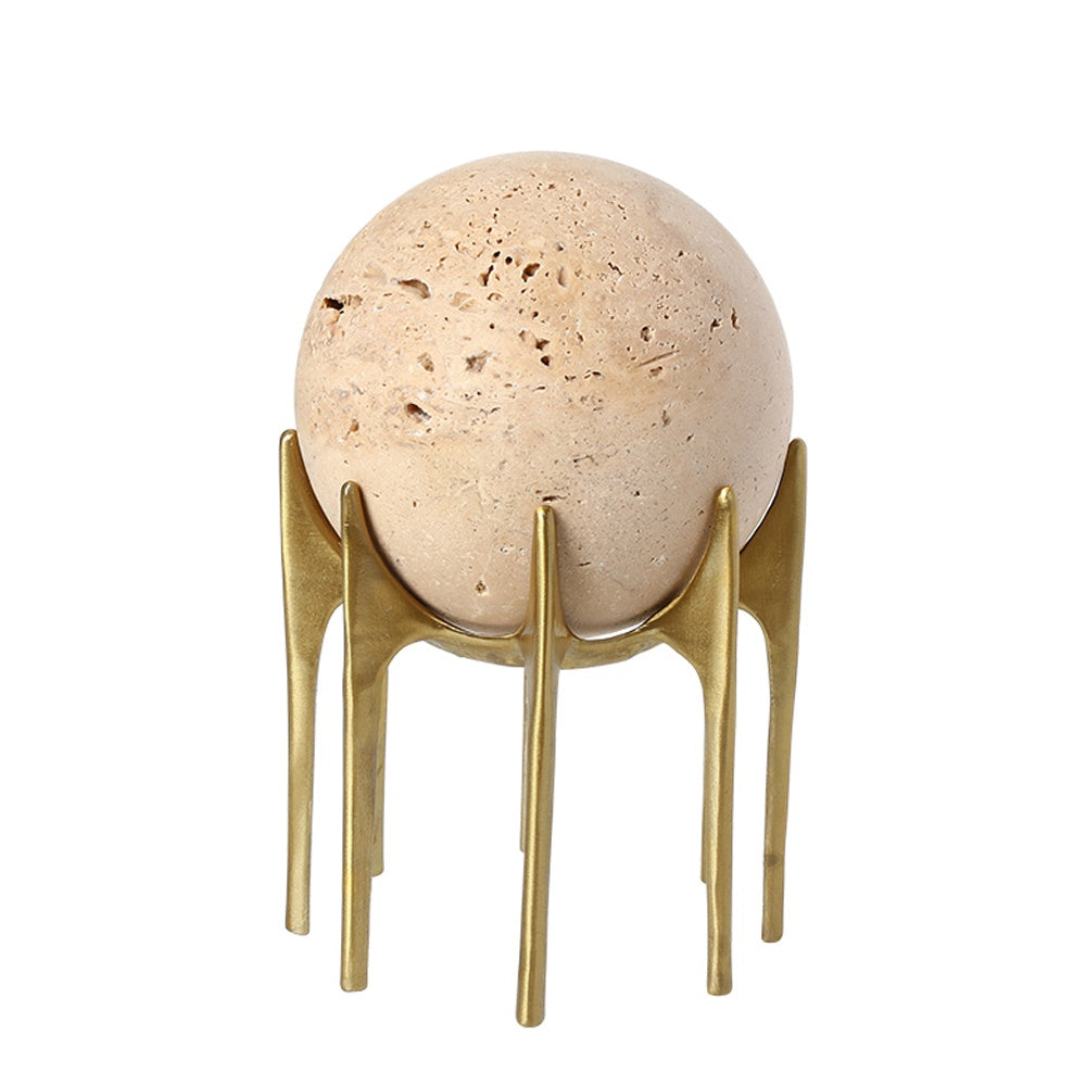 Beige Stone Orb with Gold Metal Stand - Large FC-W26016A