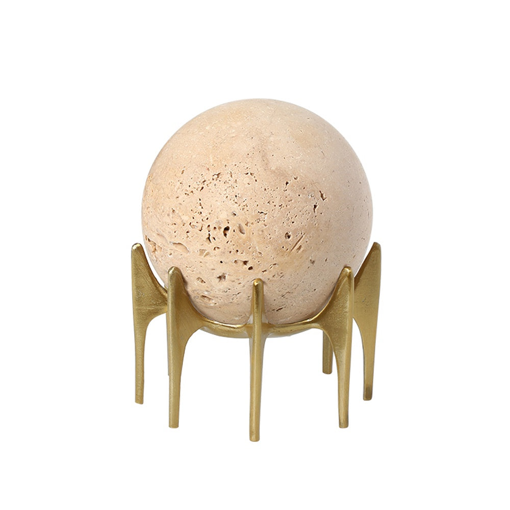 Beige Stone Orb with Gold Metal Stand - Small FC-W26016B
