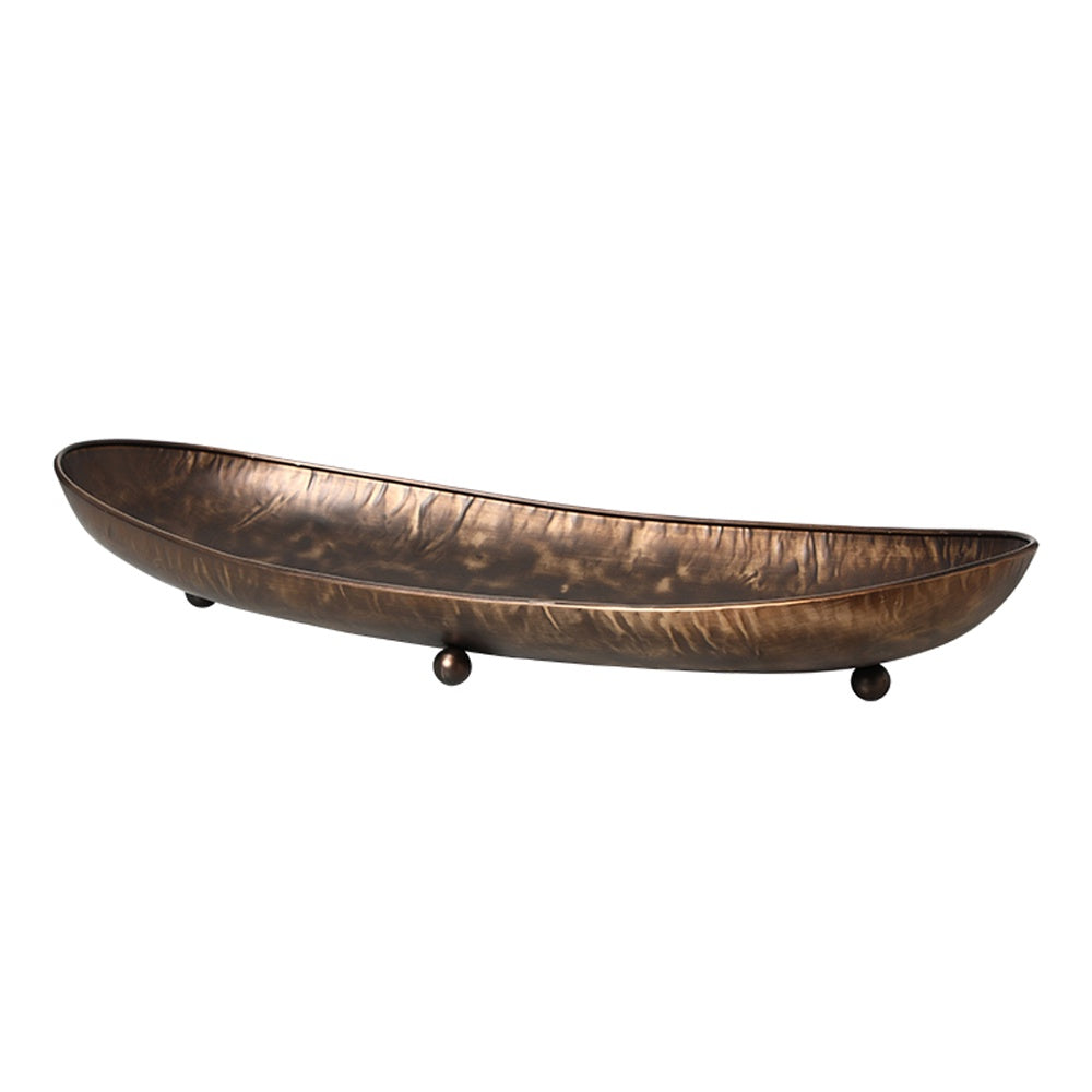 Bronze Hammered Metal Boat Tray with Round Feet - Large FC-W26024A