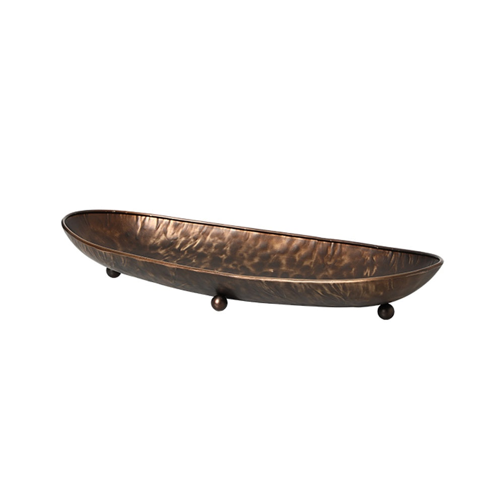 Bronze Hammered Metal Boat Tray with Round Feet - Small FC-W26024B