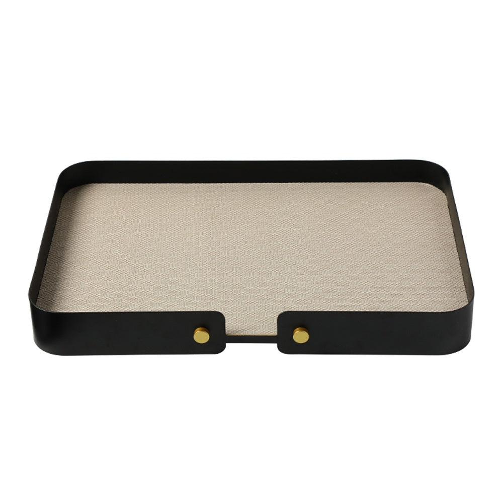 Black & Beige Leather & Metal Tray FC-W26029