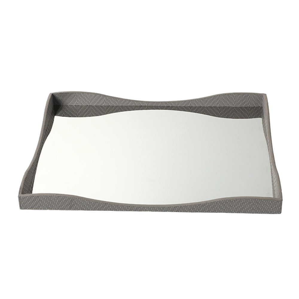 Grey Leather & Chrome Metal Rectangular Tray FC-W26030A