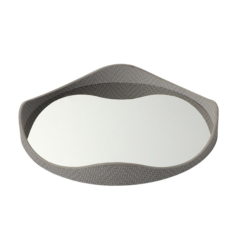 Grey Leather & Chrome Metal Round Tray FC-W26030B