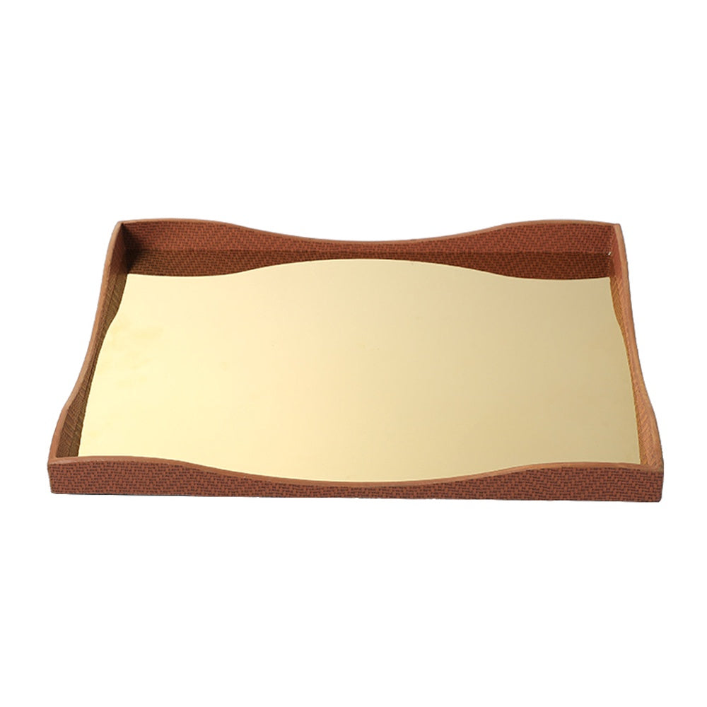 Rust Leather & Gold Chrome Metal Rectangular Tray FC-W26031A