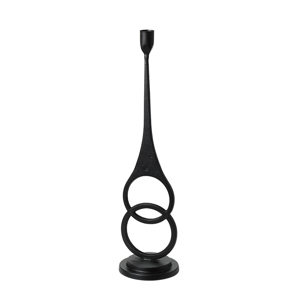 Black Metal Textured Candleholder with Ring Detail - Large FC-W26037A