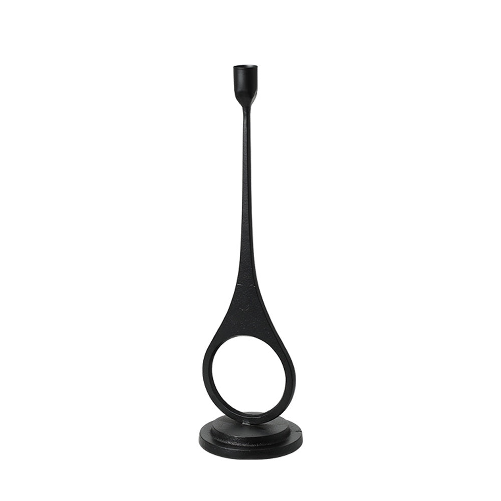 Black Metal Textured Candleholder with Ring Detail - Medium FC-W26037B