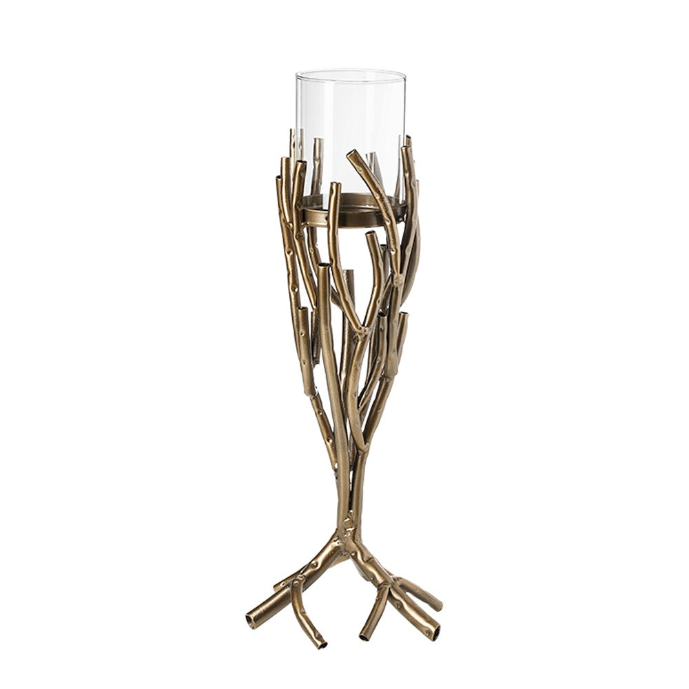 Gold Metal & Glass Candleholder - Large FC-W26039A