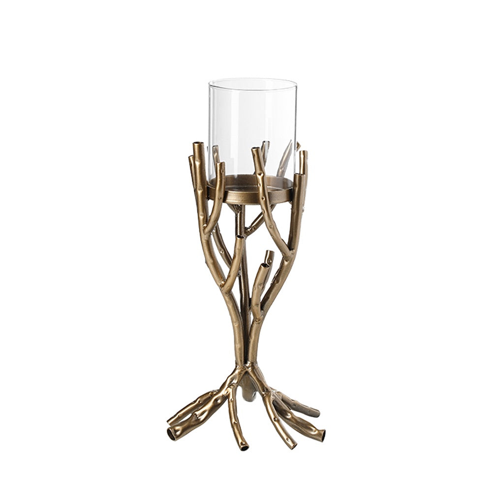 Gold Metal & Glass Candleholder - Medium FC-W26039B