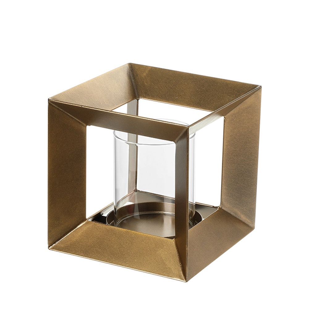Gold Metal & Glass Square Candleholder - Large FC-W26040A
