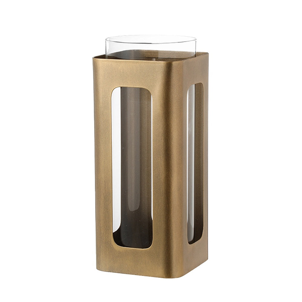 Gold Metal & Glass Rectangular Candholder - Large FC-W26041A