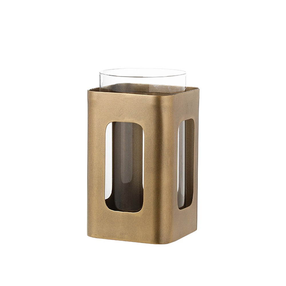 Gold Metal & Glass Rectangular Candholder - Medium FC-W26041B