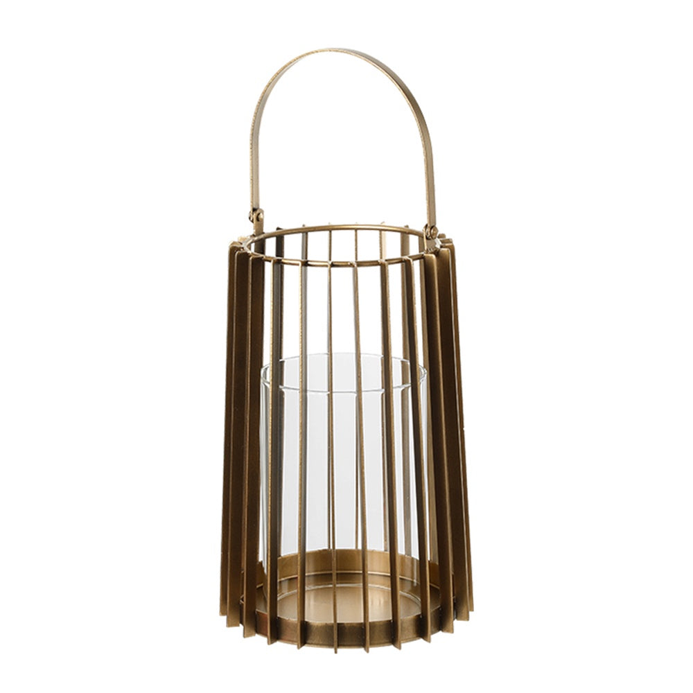 Gold Metal & Glass Lantern with Handle Detail - Large FC-W26046A