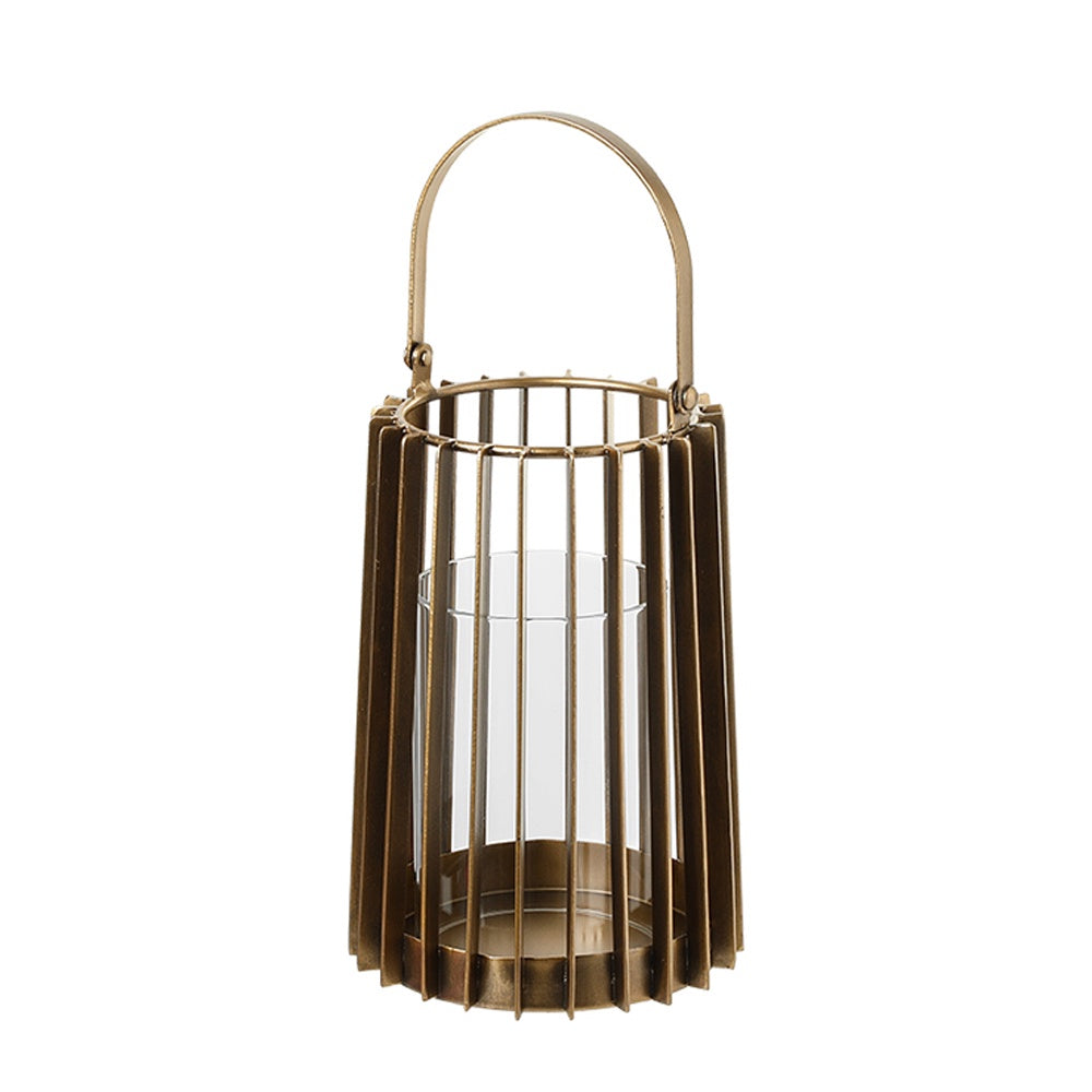 Gold Metal & Glass Lantern with Handle Detail - Medium FC-W26046B