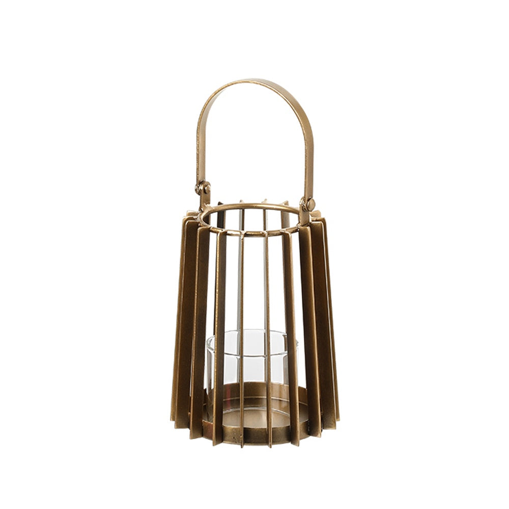 Gold Metal & Glass Lantern with Handle Detail - Small FC-W26046C