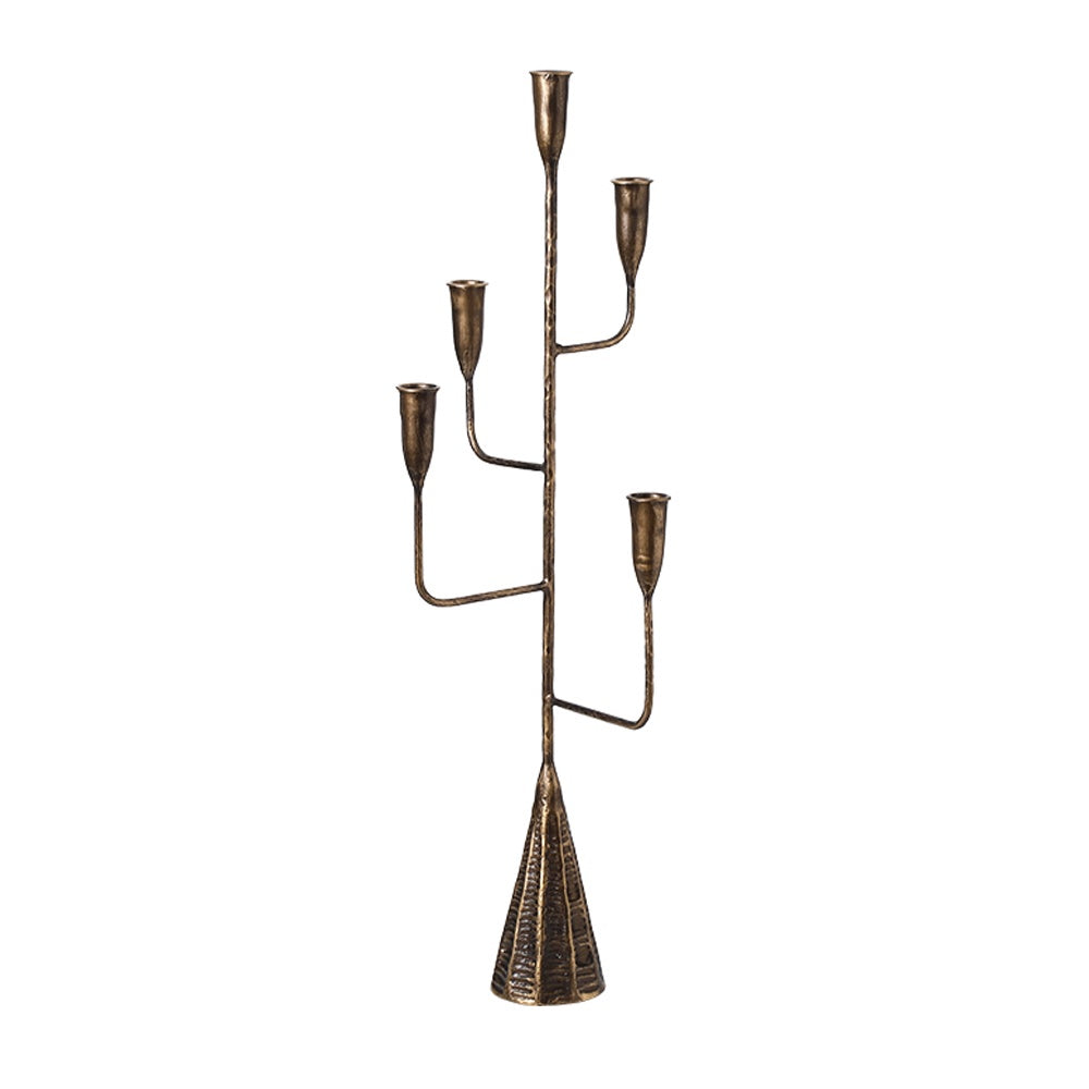 Antique Bronze Five-Headed Metal & Glass Candleholder FC-W26052A