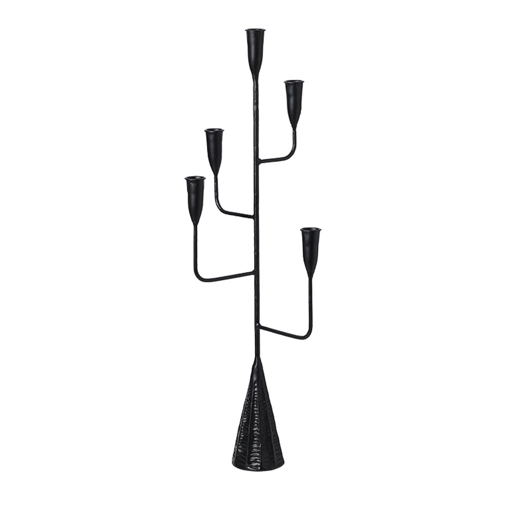 Black Textured Five-Headed Metal & Glass Candleholder FC-W26052B
