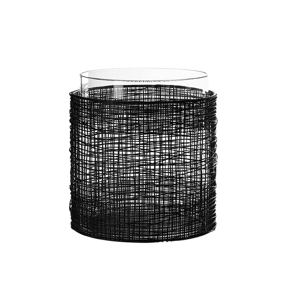Black Metal & Glass Lantern with Weave Detail - Small FC-W26055B