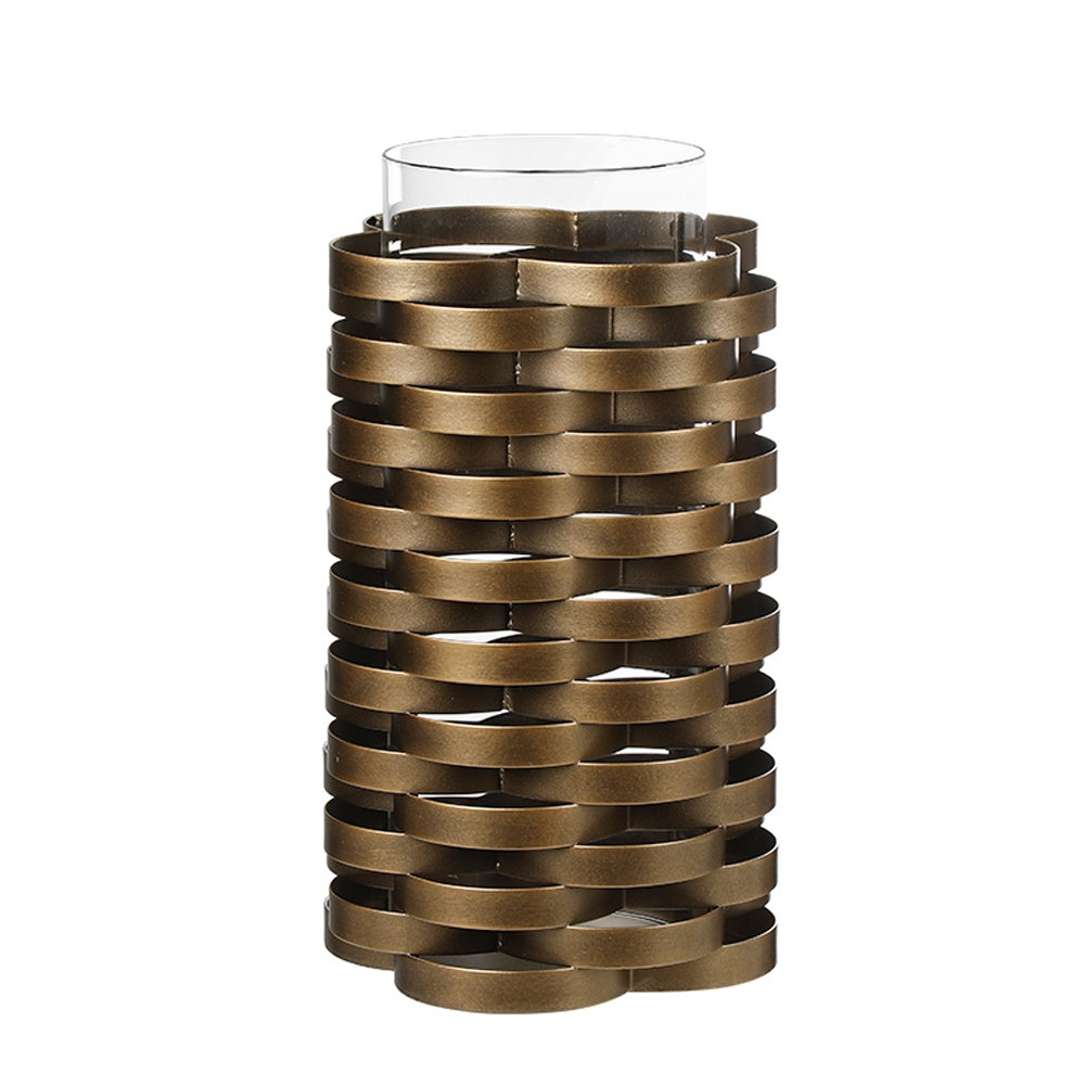 Clear Glass Candle Holder with Bronze Metal Weave Detail FC-W26056