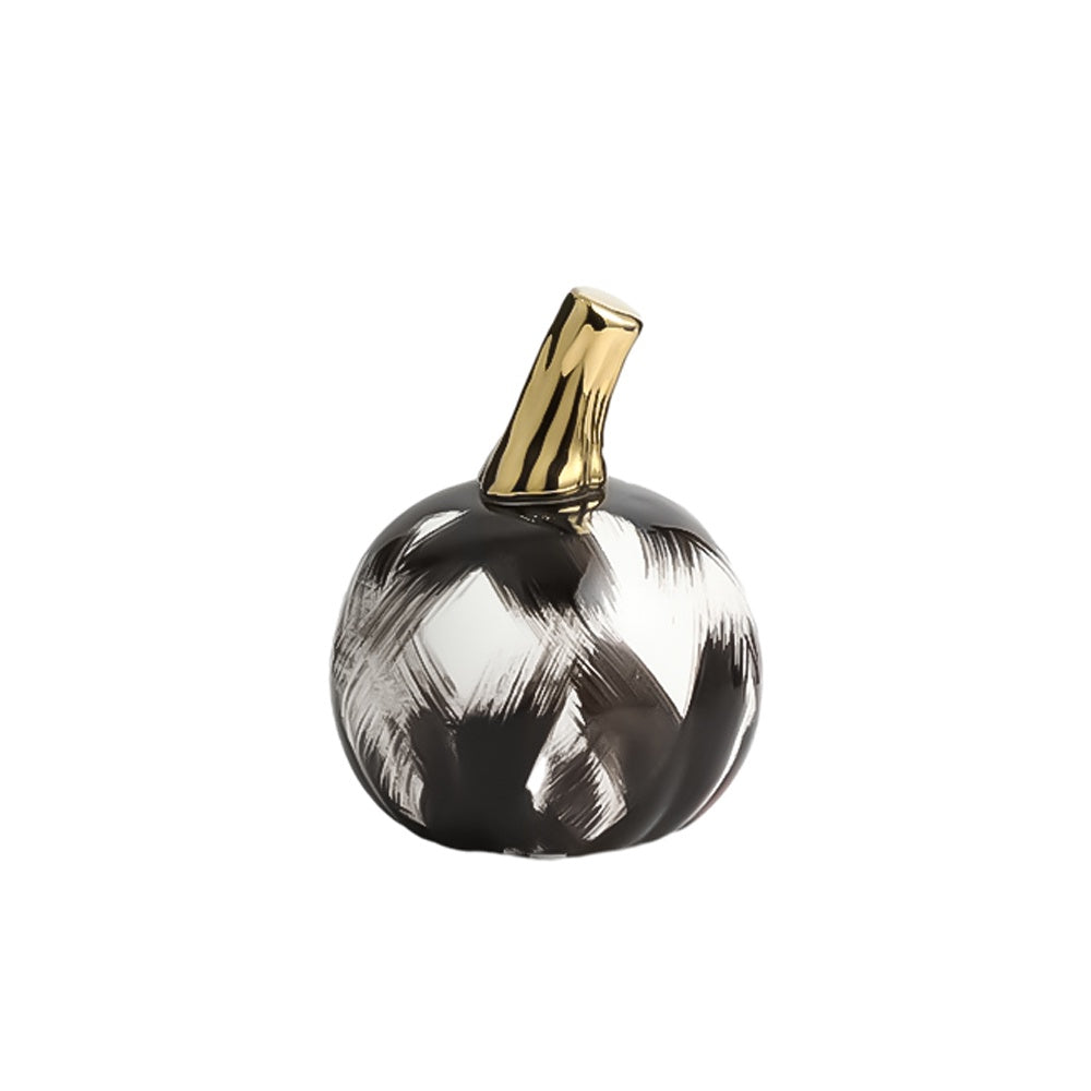 Black, White & Gold Ceramic Abstract Pumpkin Décor - Small FD-D24010B