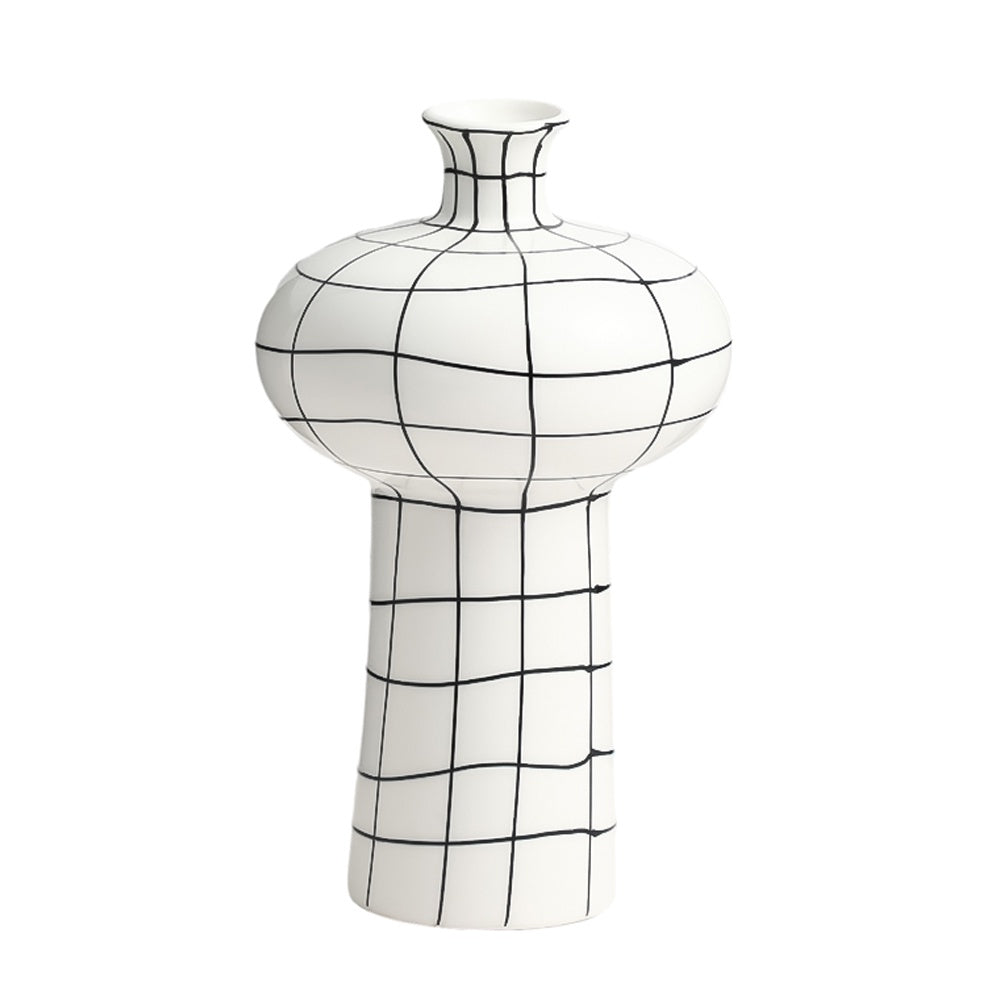 Black & White Ceramic Vase with Grid Detail FD-D24037A