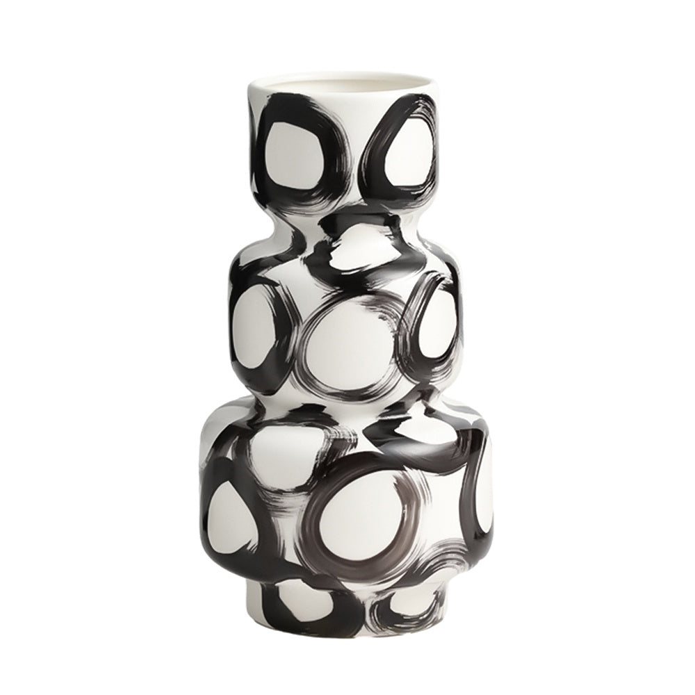 Black & White Ceramic Vase with Ink Circle Detail - Large FD-D24050A