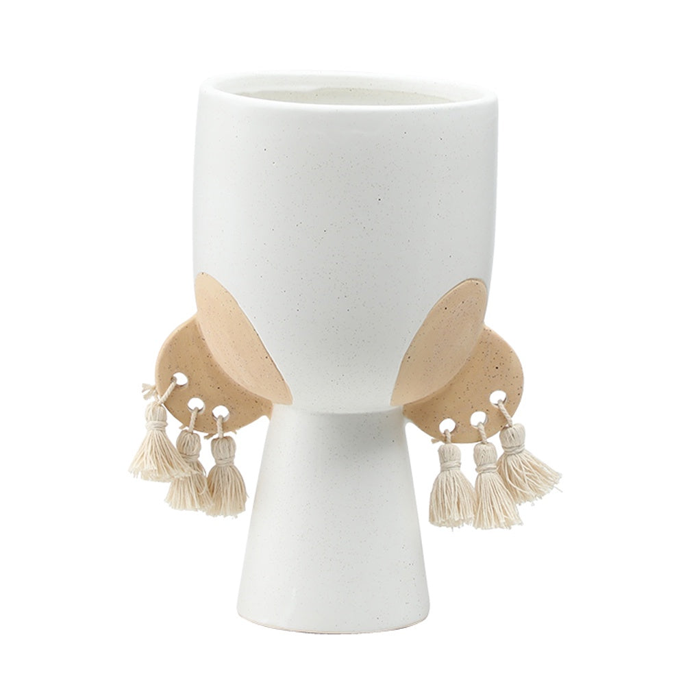 White Ceramic Vase with Tassel Detail FD-D24055A