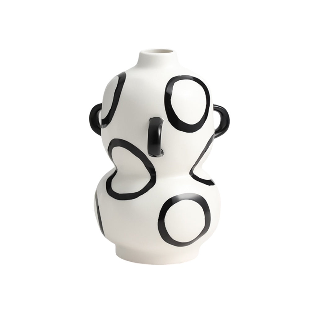 Black & White Ceramic Vase with Circle Detail FD-D24060B