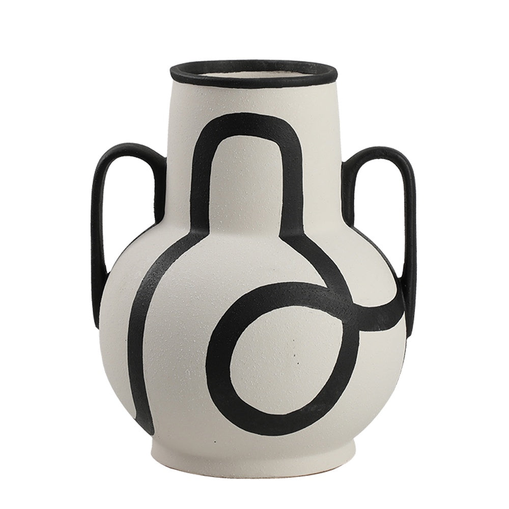 Black & White Ceramic Vase with Handle Detail FD-D24064