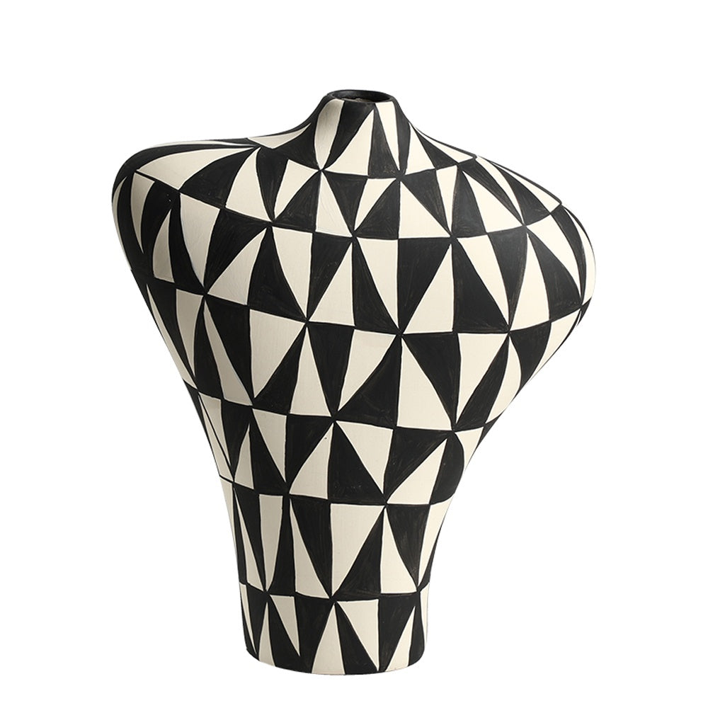 Black & White Irregular Shaped Vase with Geometric Pattern - A FD-D24067A