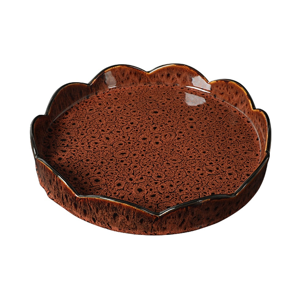 Marroon Ceramic Flower Shaped Decorative Plate FD-D24093