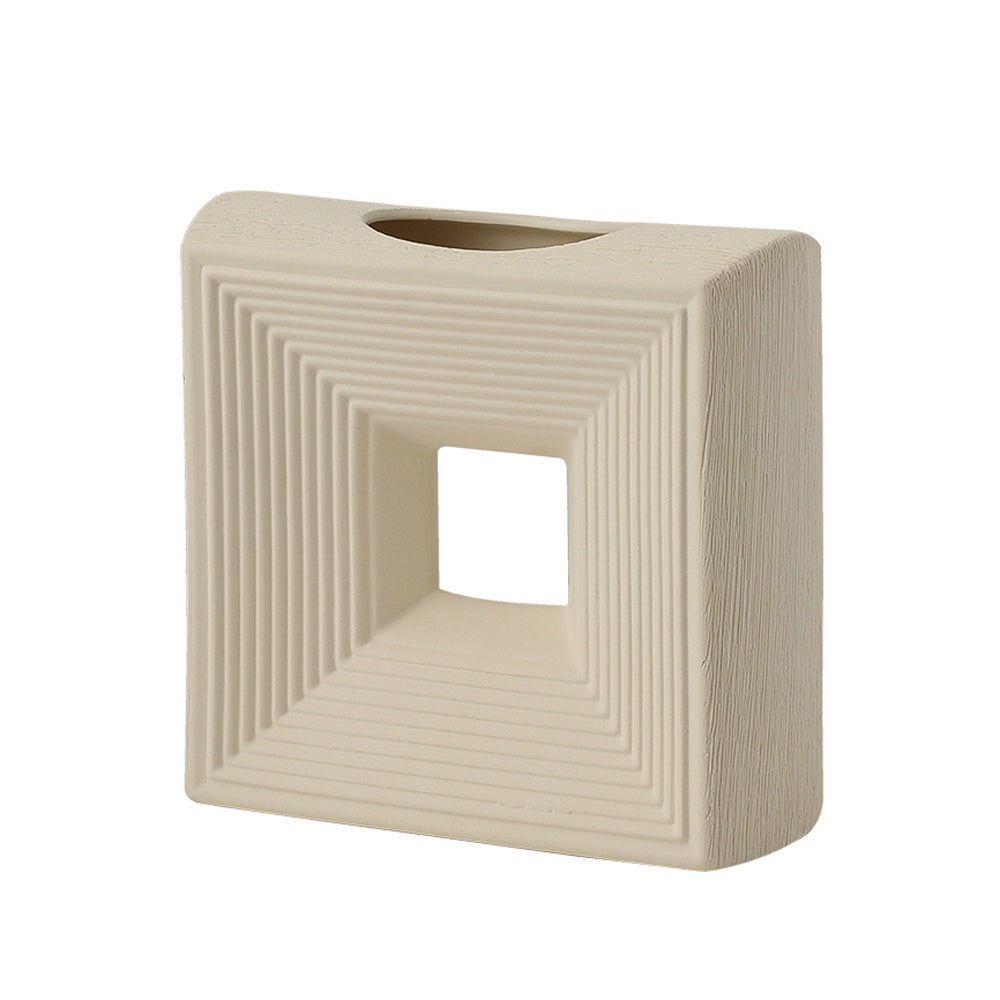 Beige Ceramic Square Vase - Large FD-D24097A