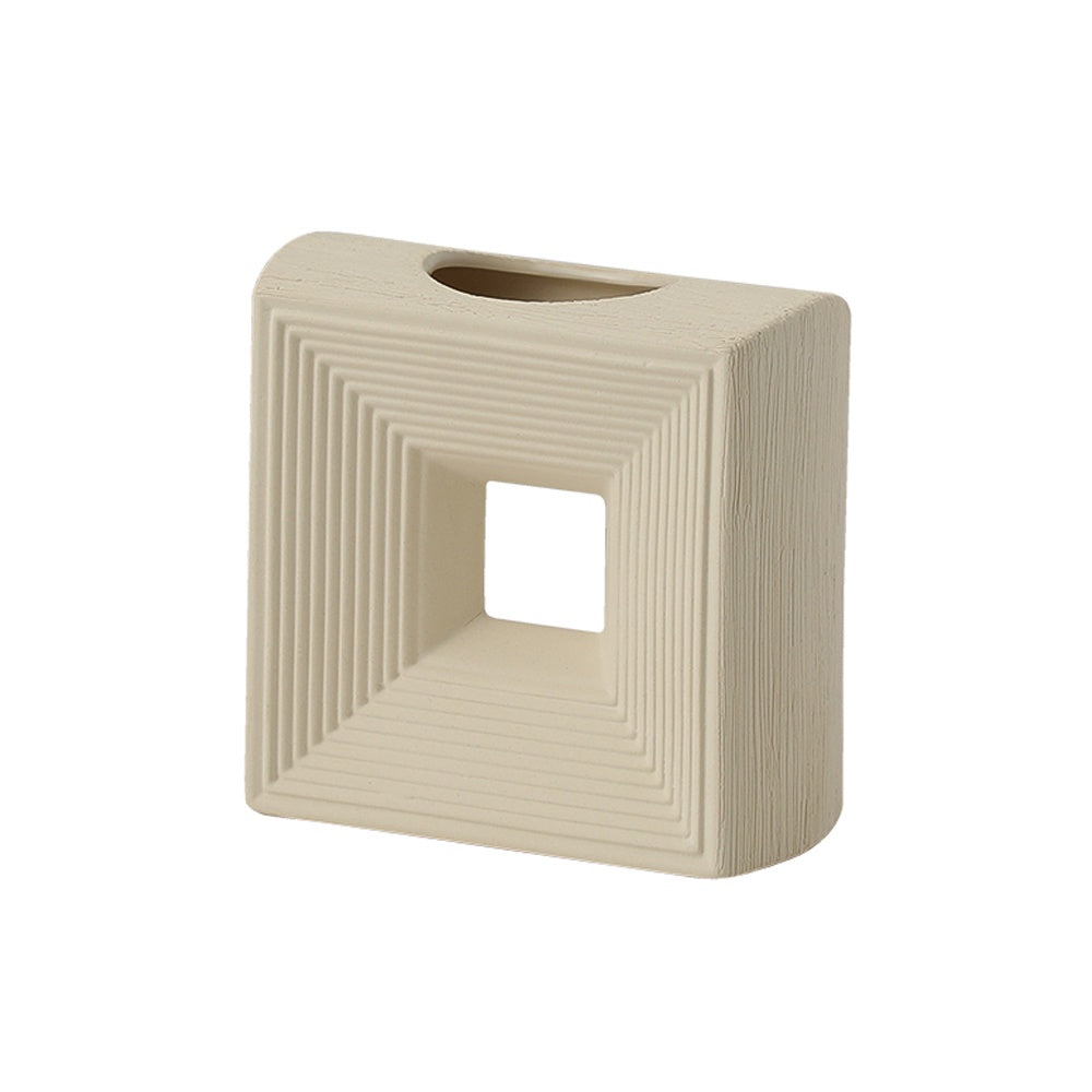 Beige Ceramic Square Vase - Small FD-D24097B