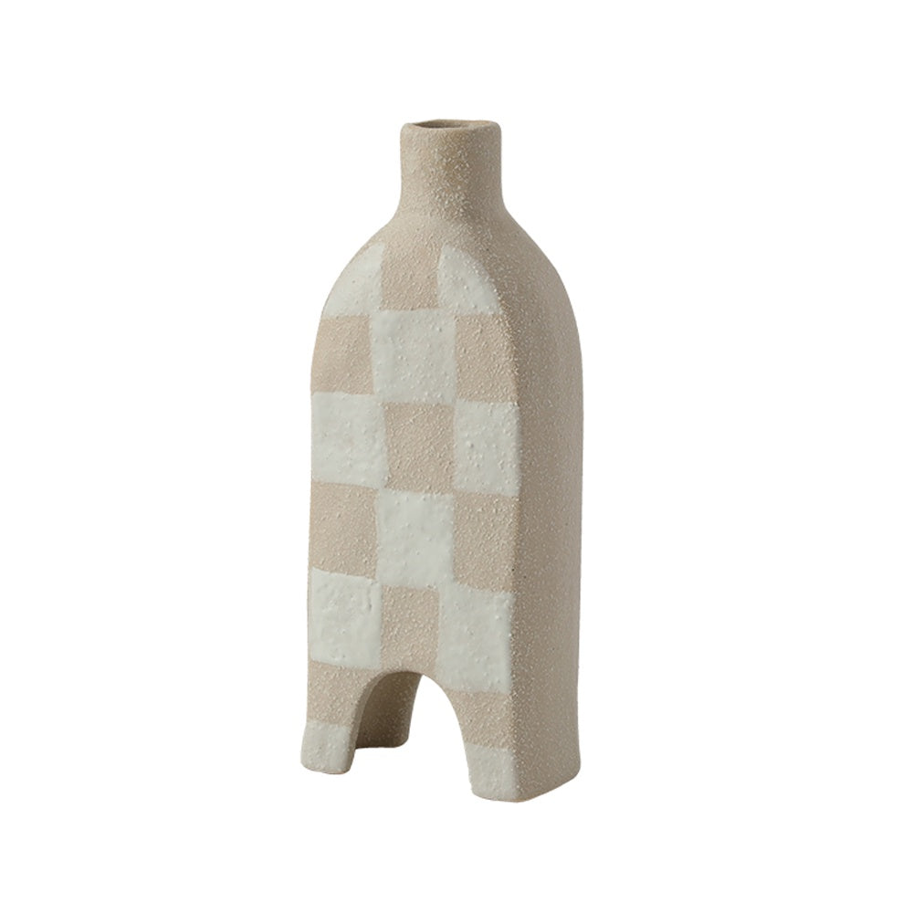 White & Beige Checkered Ceramic Vase FD-D24110A