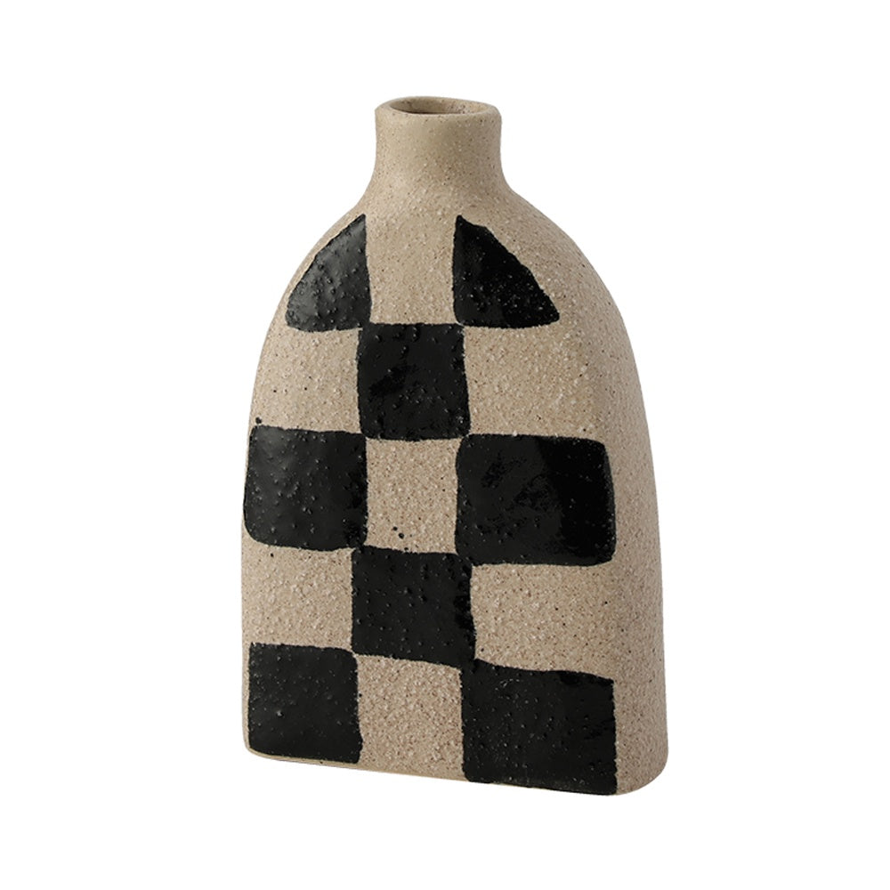 Black & Beige Checkered Ceramic Vase FD-D24110B