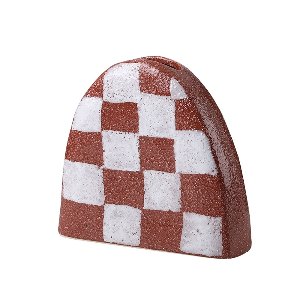 Red & White Checkered Ceramic Vase FD-D24110C