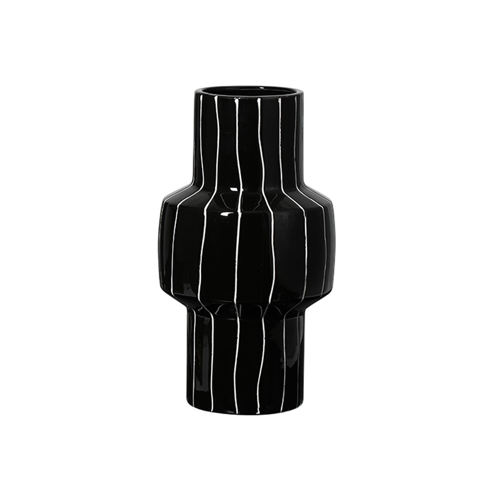 Black & White Ceramic Striped Vase - Medium FD-D24111B