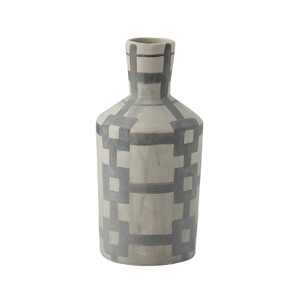 Grey & Offwhite Ceramic Patterned Vase FD-D24113A
