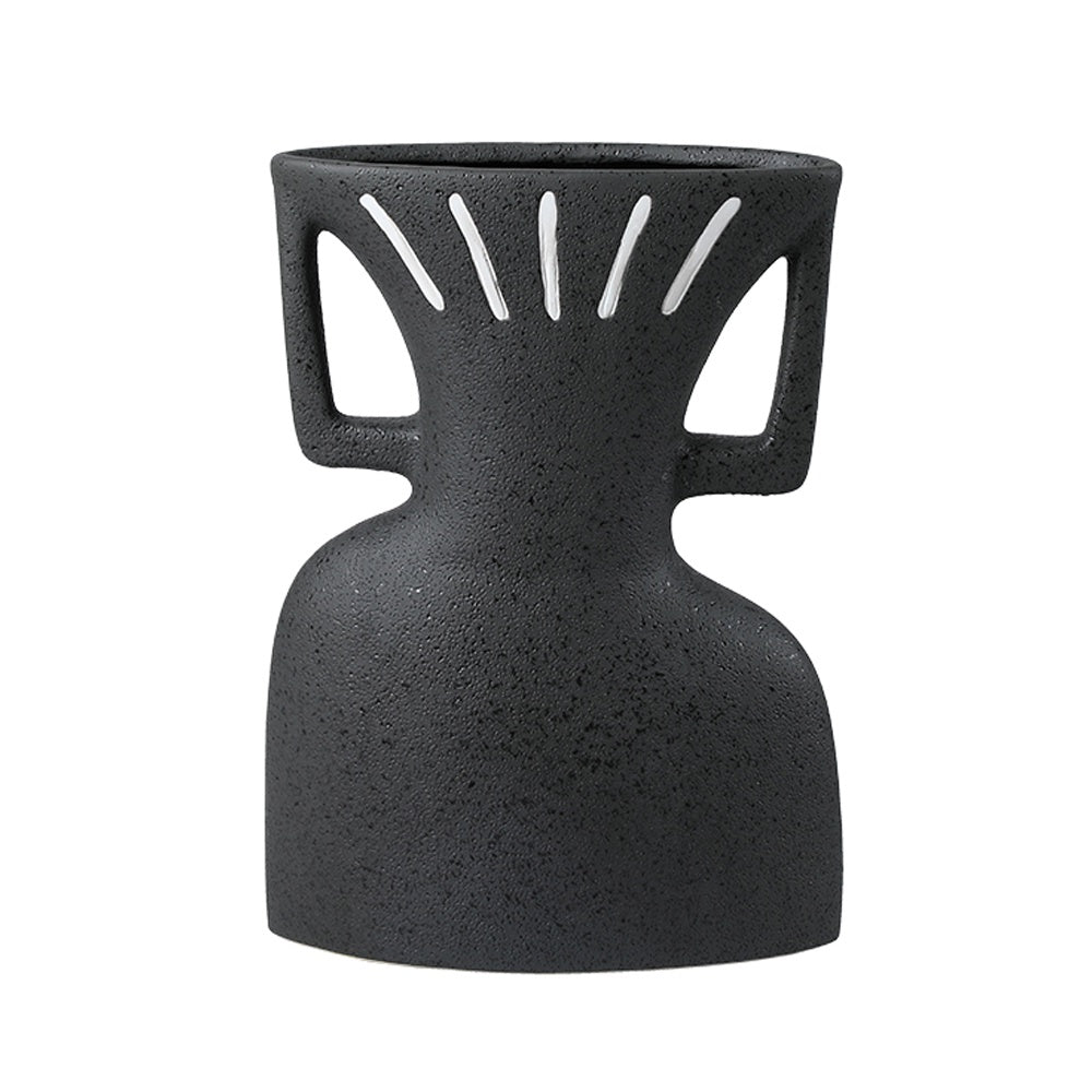 Black & White Ceramic Vase with Handle Detail - Large FD-D24114A
