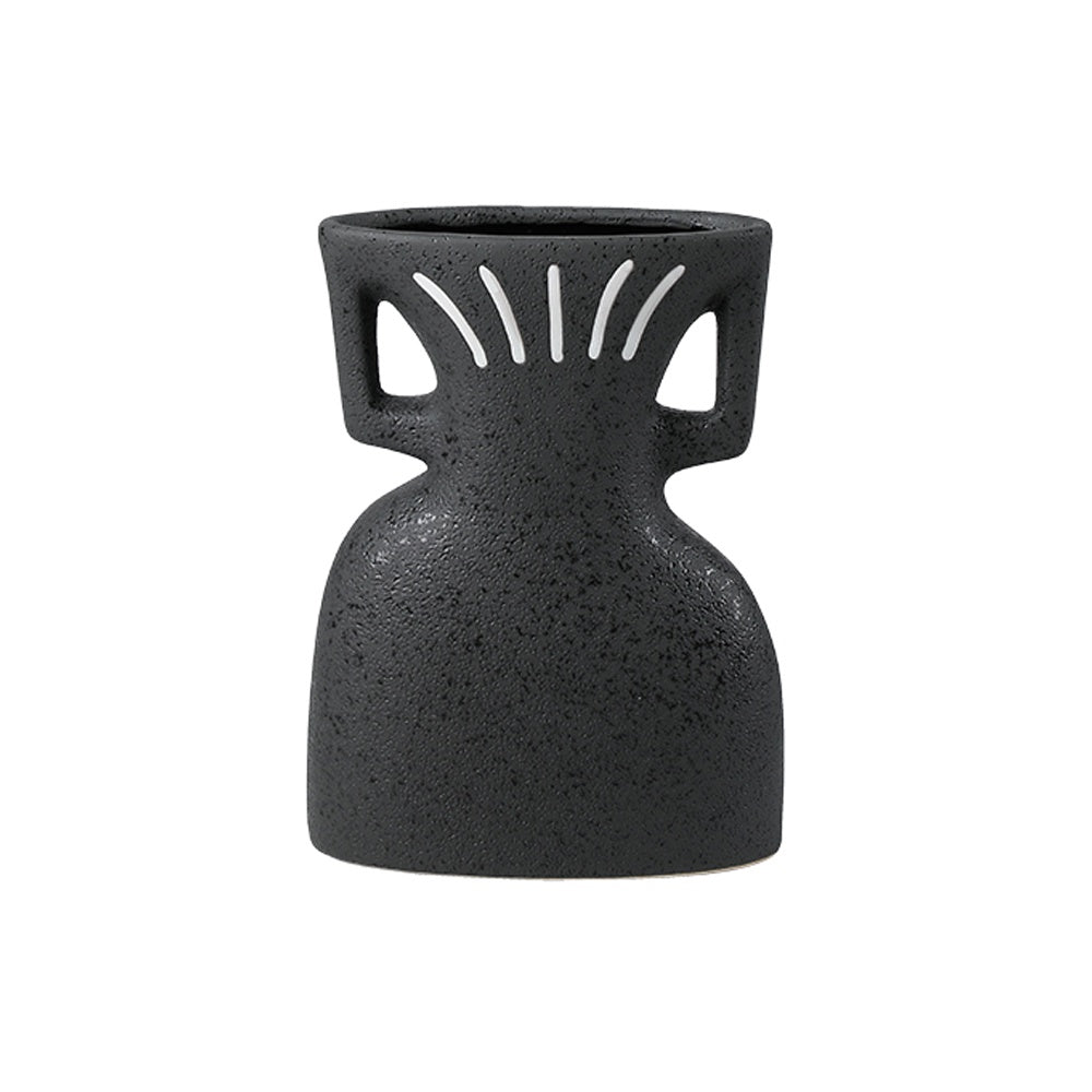 Black & White Ceramic Vase with Handle Detail - Small FD-D24114B
