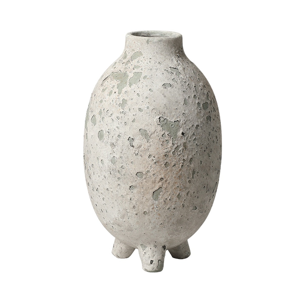 White Distressed Ceramic Vase with Foot Detail - A FD-D24116A