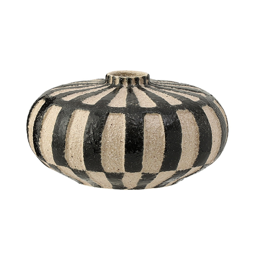 Black & Beige Textured Ceramic Vase with Checkered Detail - D FD-D24129B